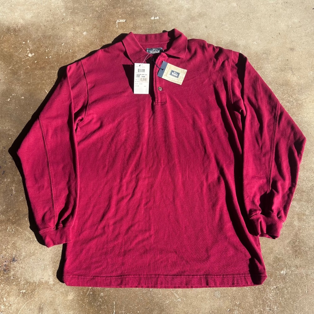 Woolrich Long Sleeve Polo Mens Size M Claret NWT 100% Cotton Solid Outdoor